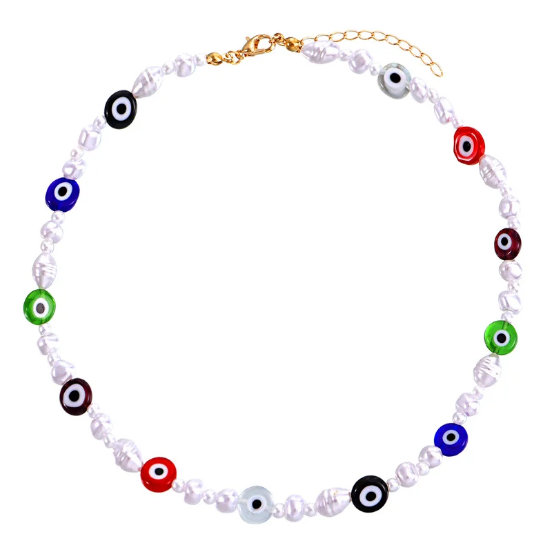 

Boho Ethnic Pearl Soft Clay Seed Bead Choker Evil Eye Chain Necklace for Women Gold Color Collar Party Fashion Jewelry Gift