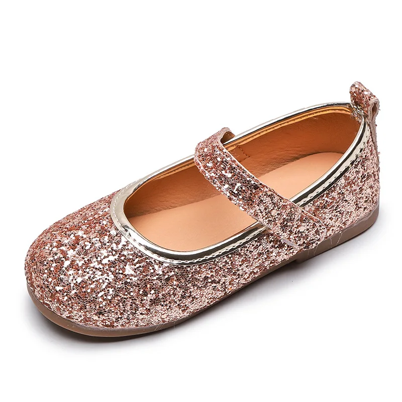 Mumoresip Glitter Leather Girls Shoes Bling Kids Casual Flats Silver Gold Color Children's For Toddlers Wedding Princess | Детская