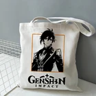 Сумка для покупок Genshin Impact, сумка для покупок, сумка для продуктов, женская сумка из аниме Zhongli Y2k, черная винтажная Холщовая Сумка, кавайная