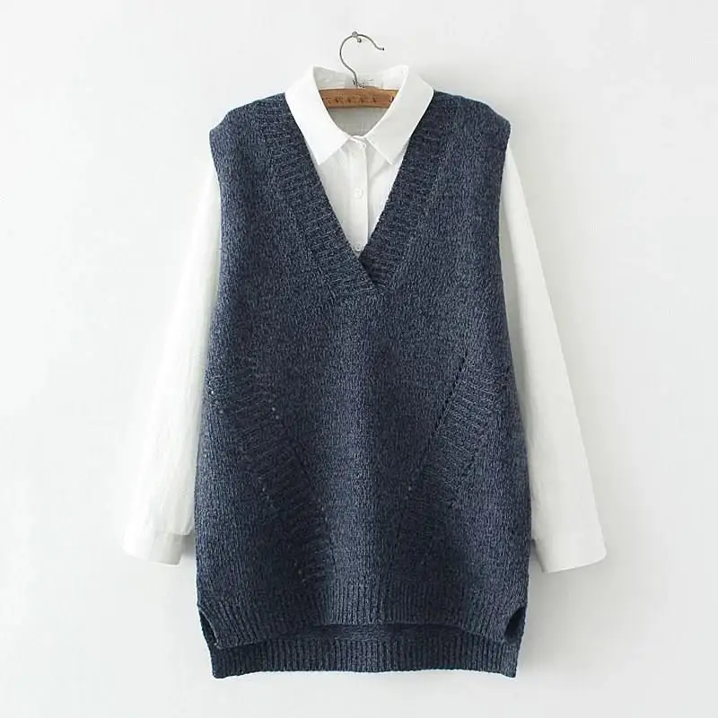 2019 женский новый модный осенний вязаный жилет большого размера плюс Свободный