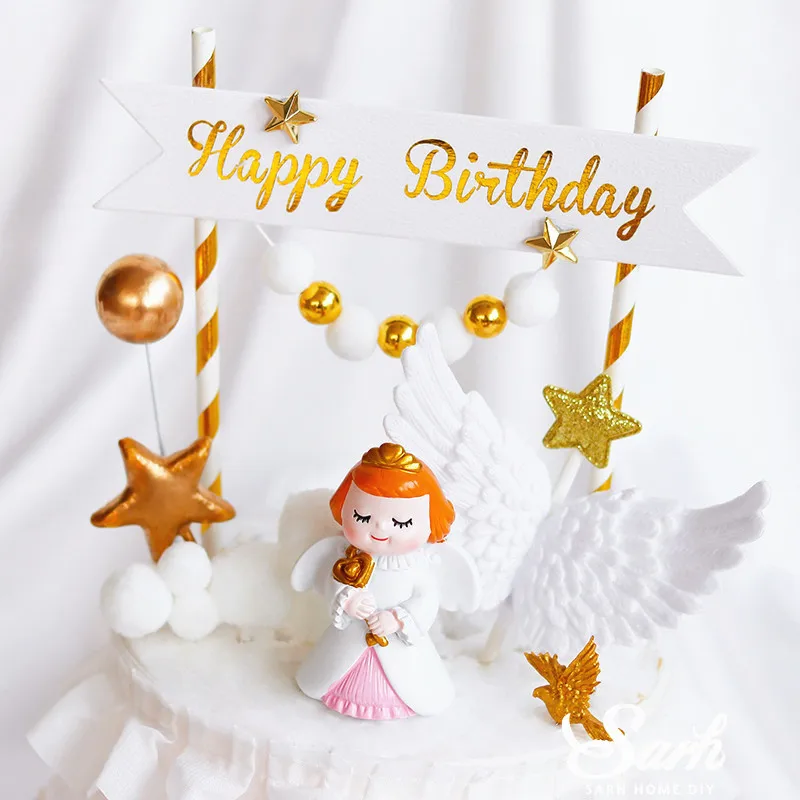 Золотистый лебедь Звездный баннер Топпер для торта на день рождения украшение