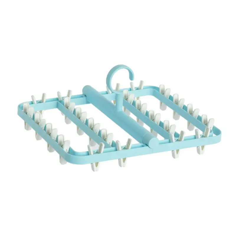 

24 Clips Folding Clothes Hanger Multi-function Windproof Drying Rack for Underwear Socks Scarf Storage Anti-winding