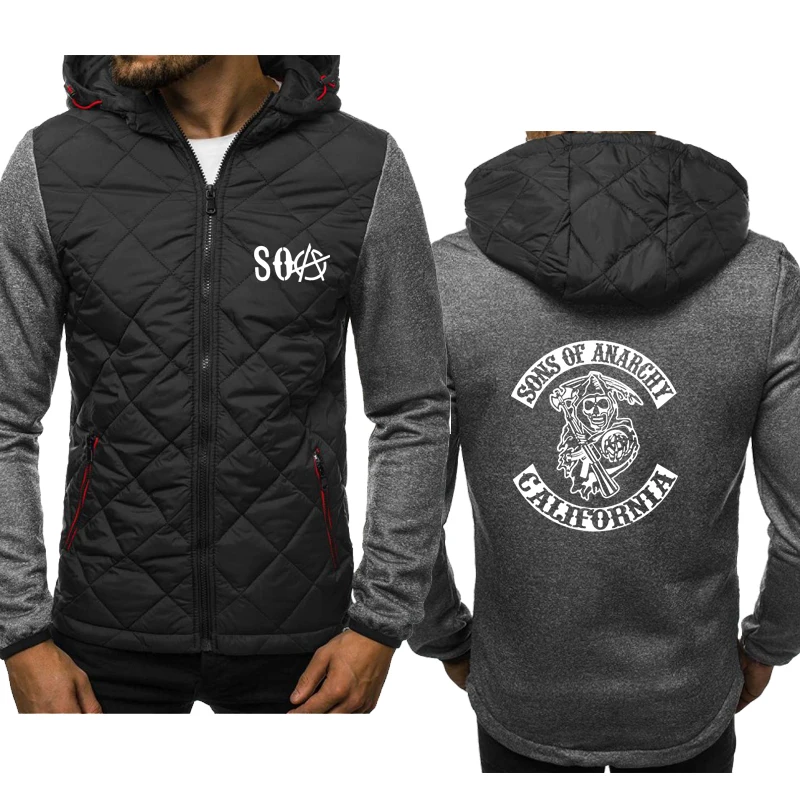 

Spring Autumn Men's Hoodie SOA Sons of Fashion casual Skeleton printing Splicing Men's Zip Jacket Sweatshirt clothing