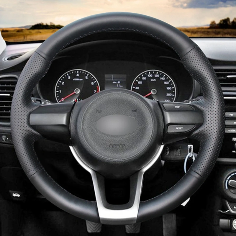Черная искусственная кожа DIY ручной сшитый чехол рулевого колеса автомобиля для
