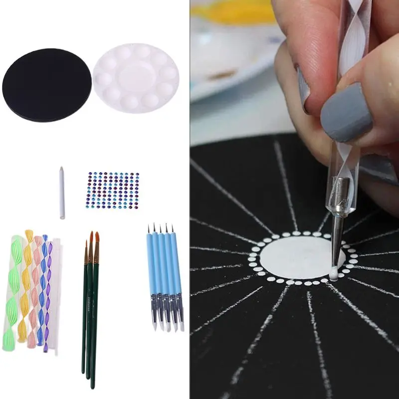 

40pcs/set Mandala Dotting Pen Handwork Tools for Rock Painting with Stencils Tripod Easel Brush