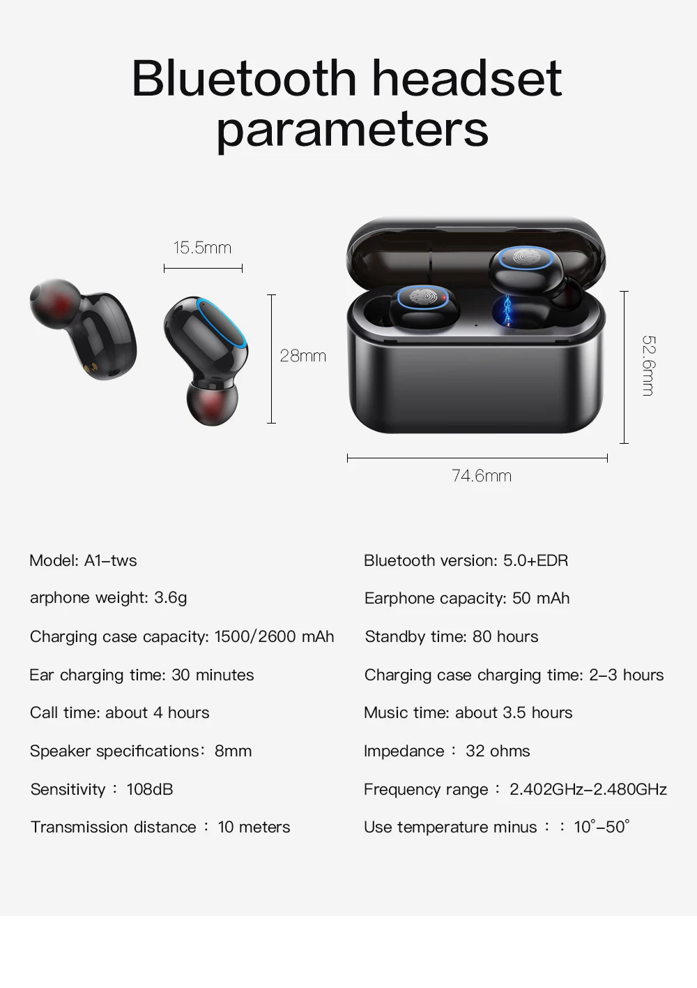 TWS 5,0 bluetooth беспроводные наушники A2 в ухо наушники Беспроводная гарнитура Водонепроницаемый с микрофоном громкой связи Наушники для телефонов