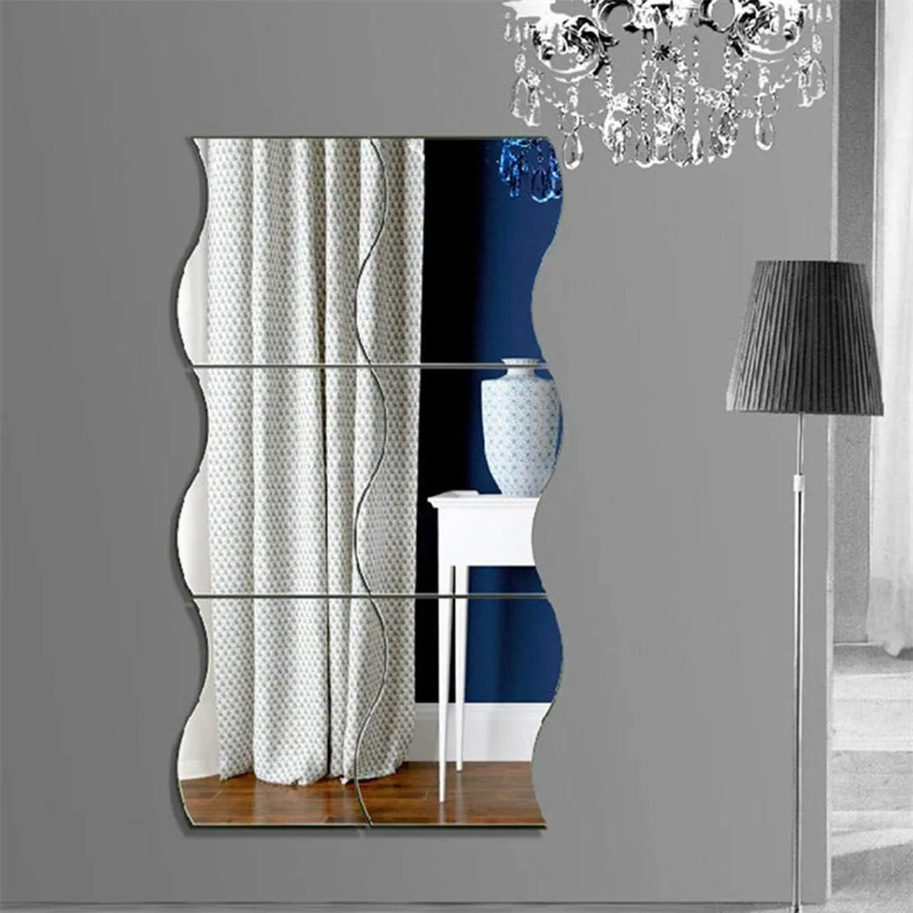 

1 Set Wave Shape Mirror Wall Stickers Home Diy Decor 3d Wave Square Adhesive Decals Living Room Diy Mirror Wall Mural Art Decor