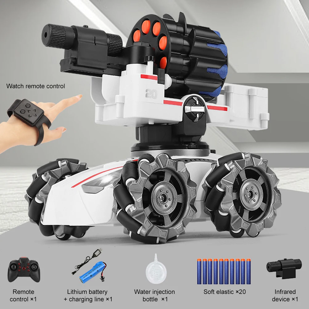 Tanque de Control remoto para coche, dispositivo con Sensor de gestos, rotaci&oacute;n de 360 &deg;, tiro a la deriva, balas de agua, burbujas suaves, niebla de pulverizaci&oacute;n-0