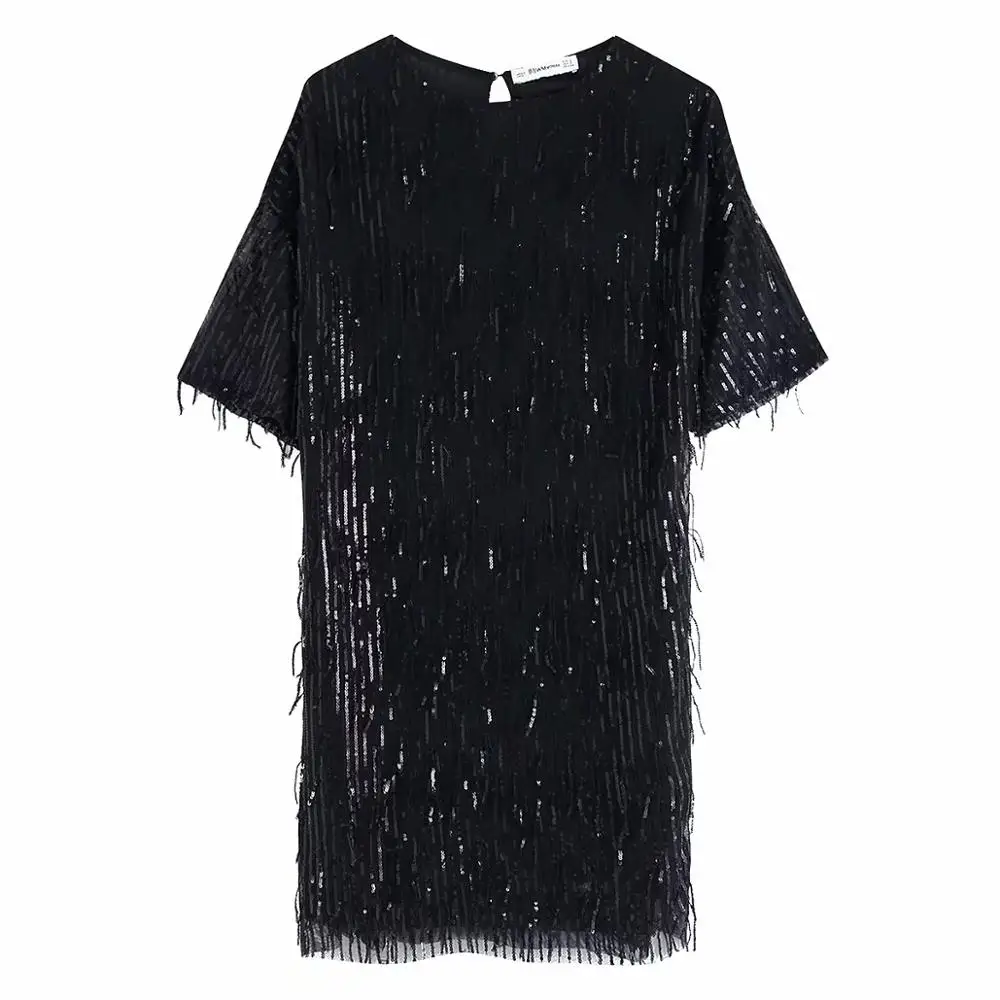Withered england style vintage loose sexy mini sequins tassels Christmas party dress women vestidos de fiesta de noche vestidos