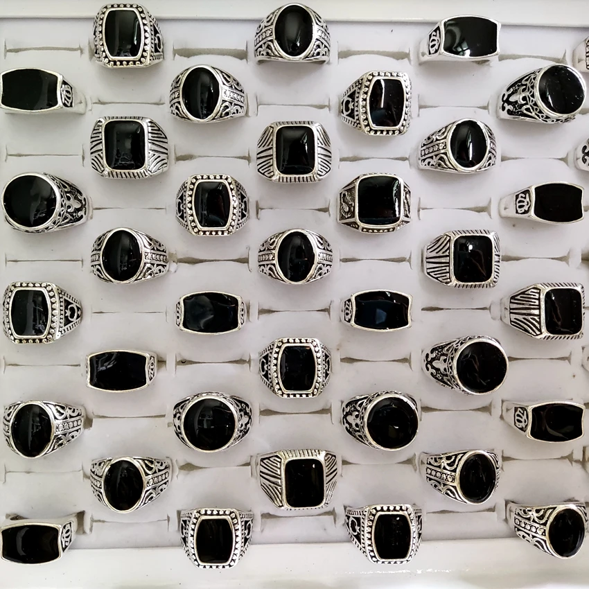 Оптом 10/30 шт. смешанные Черные эмалевые кольца для мужчин и женщин Винтажное