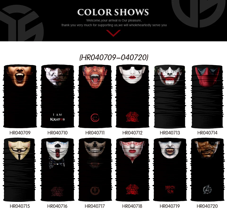 

3D Seamless Bandana Multifunction Magic Tube Thin Scarves Vampire Demon Skull Ghost Face Cover Headband Scarf Men Women Summer