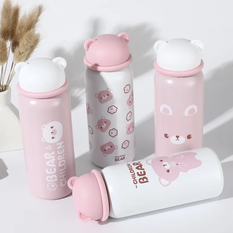 

Cute Stainless Steel Vacuum Flask Cup Cartoon Bear Rabbit Thermos Cup Simple Leakproof Vacuum Bottle Girl for Christmas Gift