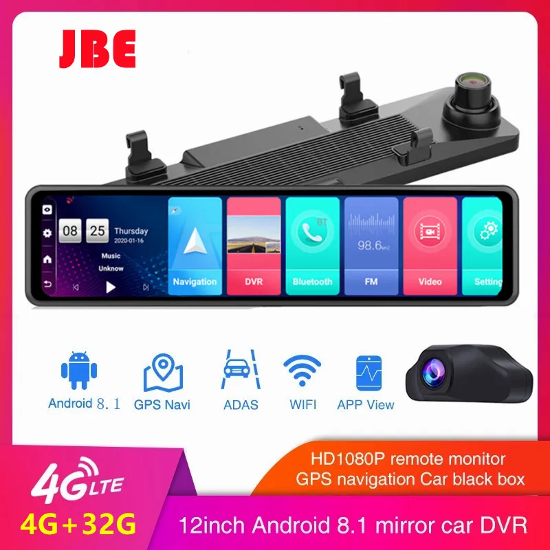 12 Inch 4G Car Mirror Android 8.1 Dvr Dash Camera 1080P Dual Wifi GPS Navigation ADAS Remote Video Surveillance |