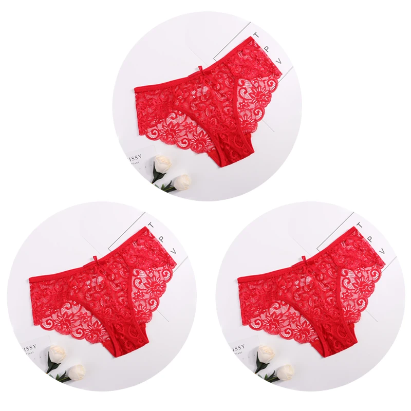 3pcs winered 3 штуки, женские сексуальные трусы-брифы, кружевные удобные женские трусы, модные женские трусы, нижнее белье - Цвет: 3pcs winered