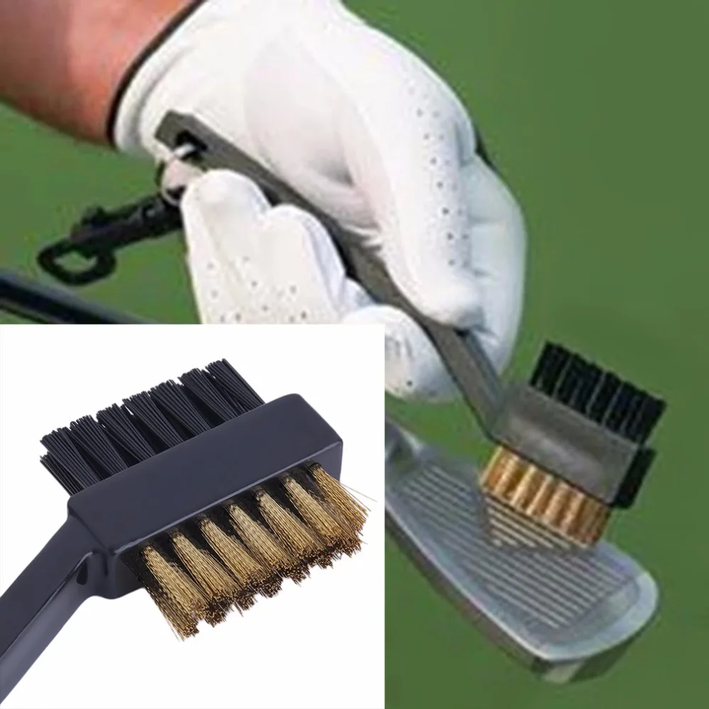 

2 Sided Dual Bristles Brass Wires Golf Club Brush Groove Cleaner Kit Tool Black Useful New