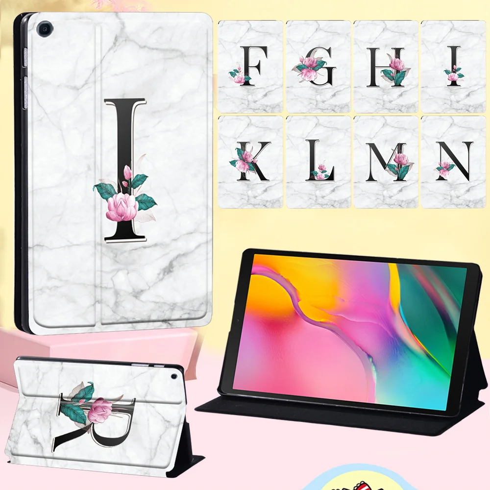 

Leather Stand Cover Case for Samsung Galaxy Tab A 8.0 2019 T290 T295 New Shockproof White Marble Letter Series Tablet Case + Pen