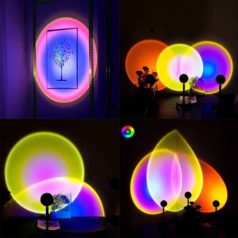 

2021 Rainbow Sunset Projection Night Lights Live Broadcast Rainbow Lamp Decoration for Home Wall Decoration Night lamp