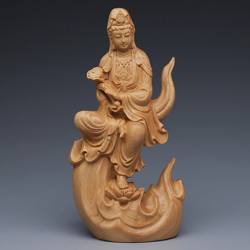 

Solid Wood Flame Guanyin Statue Chinese Buddha Statue Ornaments Carving Crafts Home office decorator ornaments 15cm
