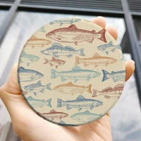 diatom mud printed cup coaster fish seafood ocean silicone drying mat beige table mat silicone table mat cute coasters table ma