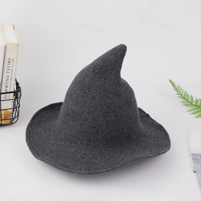 

2020 Hot Women Modern Witch Hat Foldable Costume Wool Felt Halloween Party Hats Witch Hat Warm Autumn Winter Cap