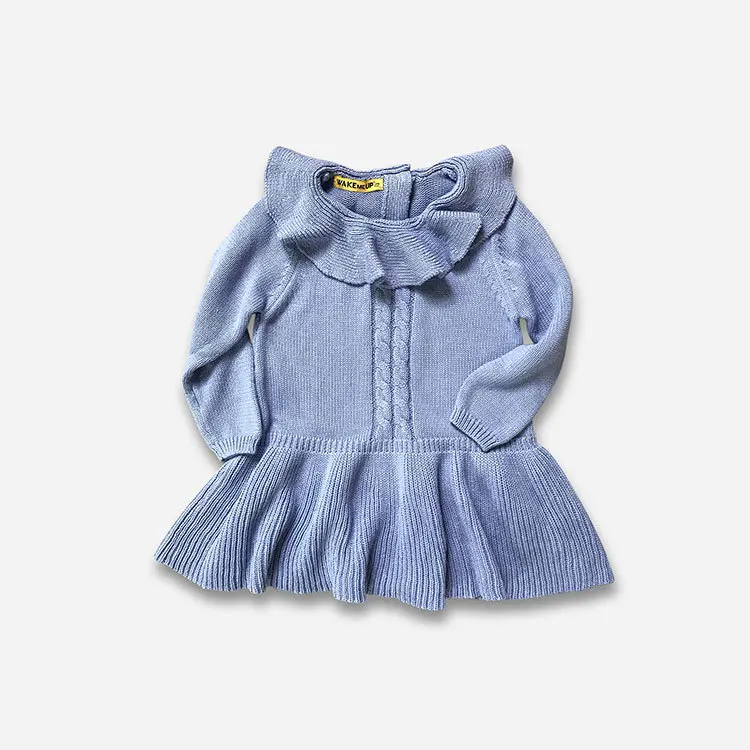 Blue Одежда для новорожденных Демисезонный для маленьких девочек Одежда для маленьких воротник вязаный свитер платье принцессы для малышей на 1 год Платья для праздников и дней рождения - Цвет: Blue