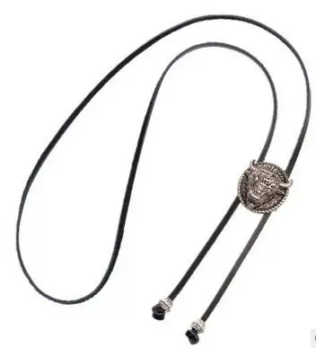

Retro Metal Cow Leather Cord Dance Rodeo Western Cowboy Bola Bolo Tie Necklace