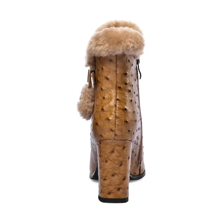 

MLJUESE 2020 women ankle boots cow leather winter short plush pointed toe buckle strap high heels female boots size 34-42