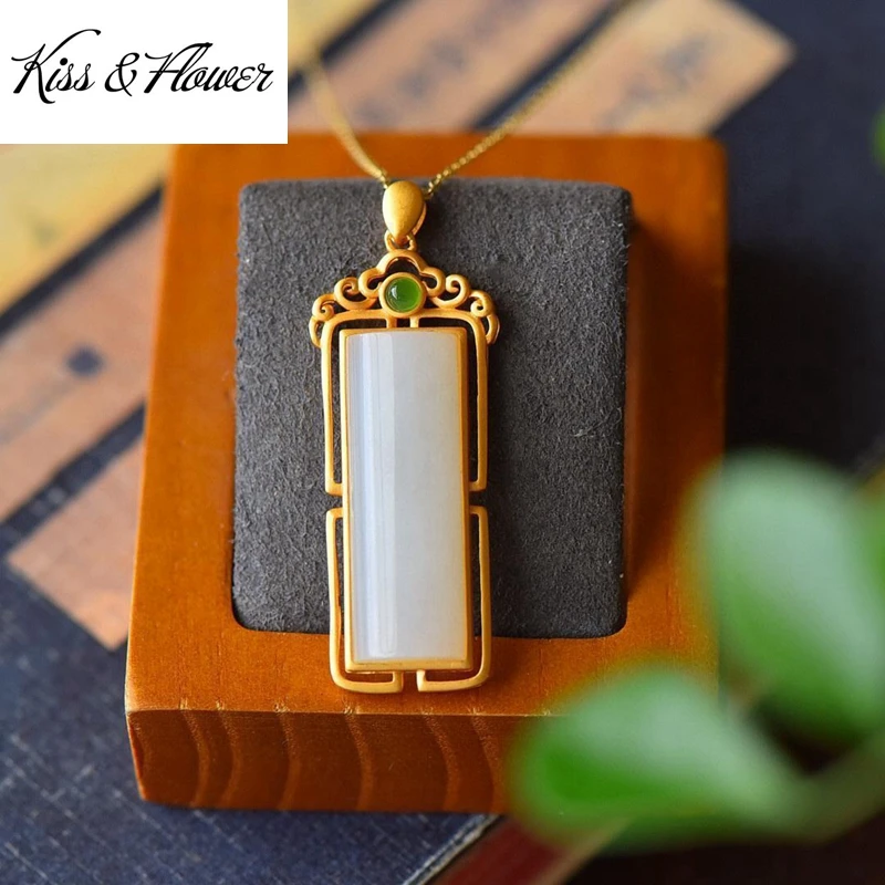 

KISS&FLOWER NK223 Fine Jewelry Wholesale Fashion Woman Girl Bride Mother Birthday Wedding Gift Rectangle 24KT Gold Necklace