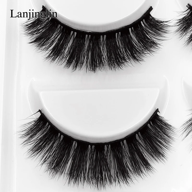 LANJINGLIN 50 boxes/lot natural long mink eyelashes faux cils soft volume 3d lashes hand made false eyelashes wholesale G6