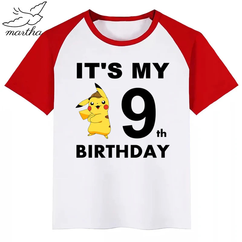 RedI Покемон го Пикачу День рождения номер детская одежда футболка для девочек подарок на день рождения детская одежда футболки для мальчиков детские футболки - Цвет: RedI