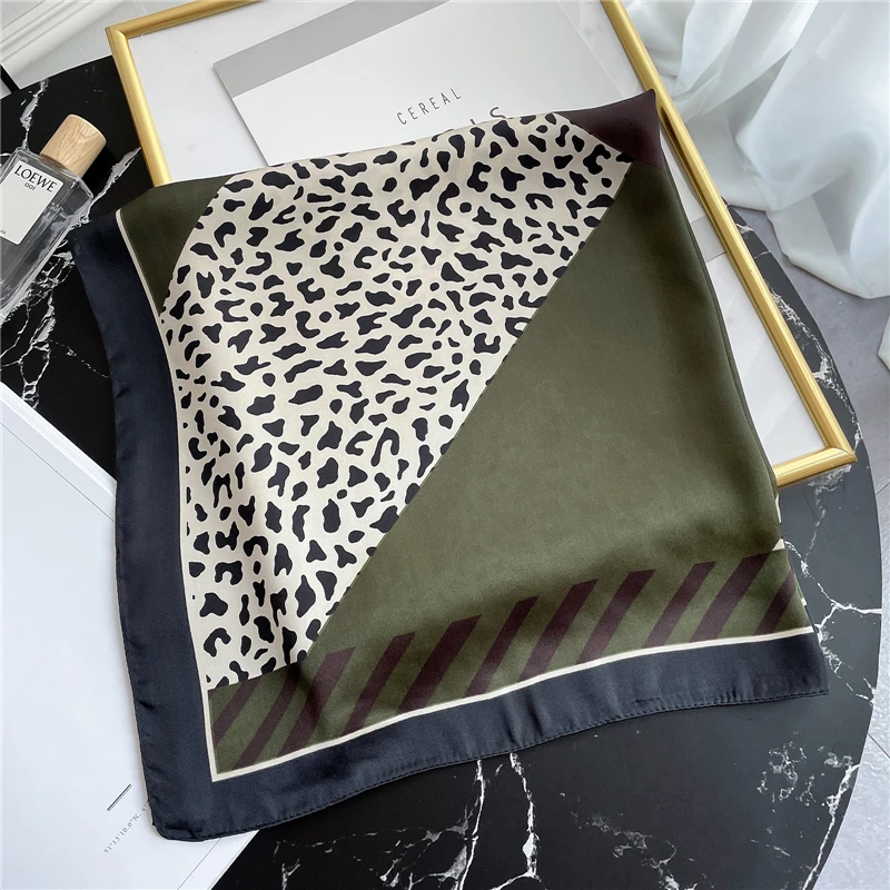 

Leopard Silk Square Scarf Women Neck Hairband Small Foulard Neckerchief Bandana Female Print 2021 Spring New Scarves
