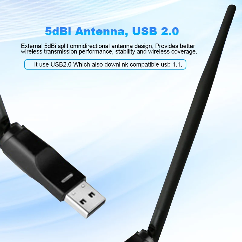 Беспроводная сетевая карта 150 Мбит/с USB Wifi адаптер rtl8188us адаптер антенны Wi-Fi 5dBi Wifi приемник передатчик для ПК ТВ коробка