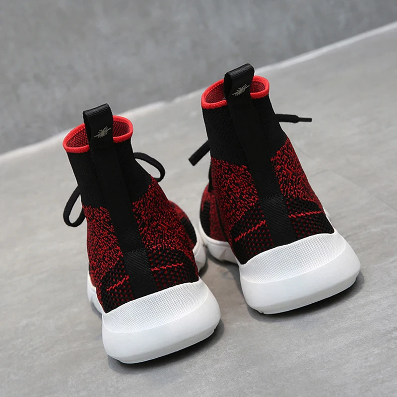 Женские повседневные эластичные кроссовки носки черные дышащие на массивной