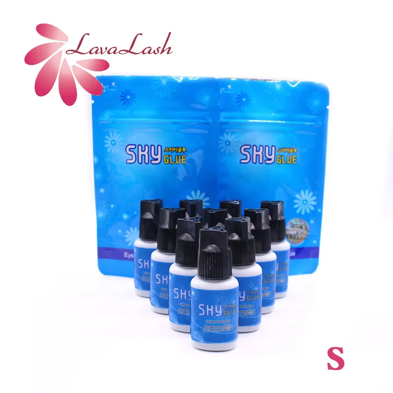 Sky Glue-10 botellas tipo S, adhesivo Original coreano para extensiones de pestañas, 5ml, Pegamento de tapa negra, herramientas de belleza falsas, venta al por mayor