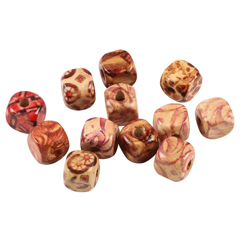 

100PCS/Pack Random Square Pattern Wooden Beads Loose Spacer For Charm Bracelet DIY Handmade Craft Supplies