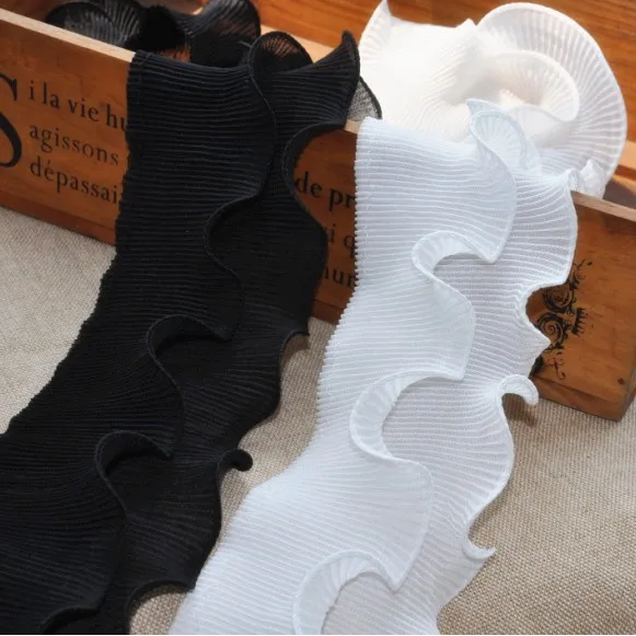 

80cm 10cm Wide Black White Double-layer Pleated Lace Trim Chiffon Fabric Tissu Designer DIY Sewing Lace Accessories Dentelle