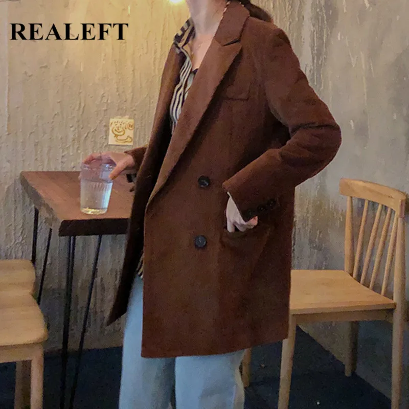REALEFT Autumn Winter Vintage Corduroy Women's Blazer Pocket Full Sleeve Single Breasted Jacket Stylish Coat Female 2019 | Женская