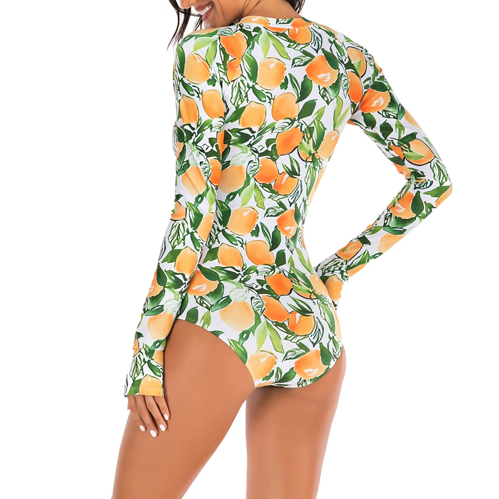 Женский слитный купальник с длинным рукавом и принтом на молнии|Комбинезоны| |