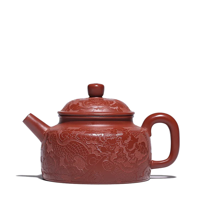 

Dragon Carved purple clay pot, Dezhong pot, Dahongpao, handmade by Shao Meihua