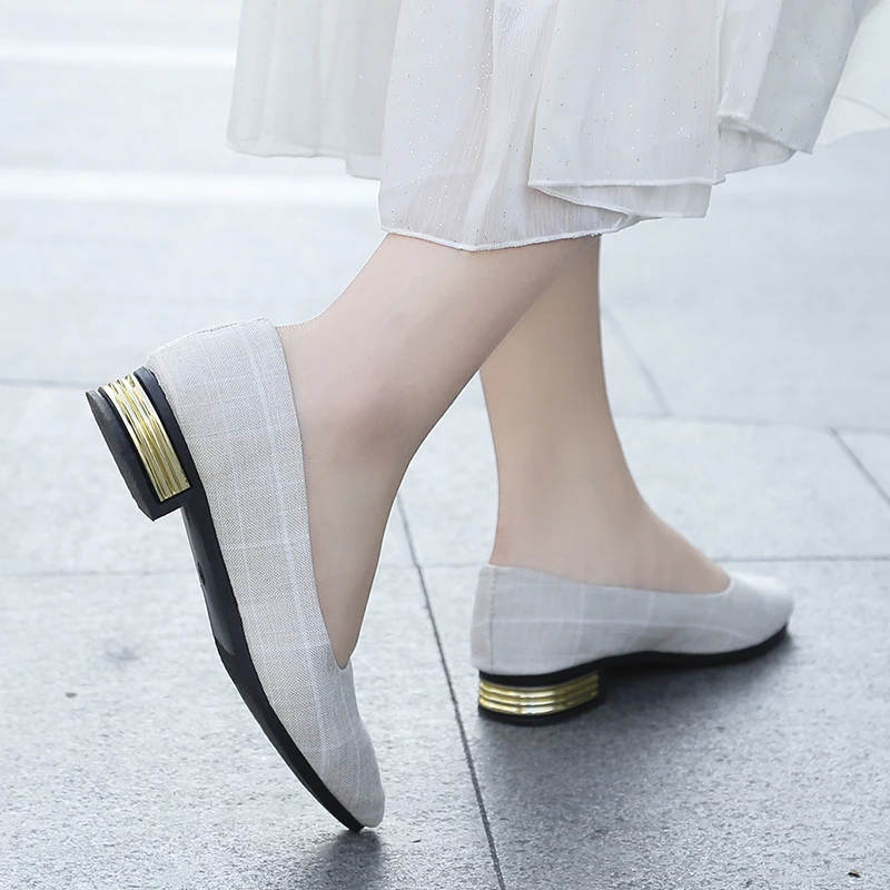 

Spring Summer Women Flats Gold Heeled Flats Low Heels Slip on Shoes Cotton Pointed Toe Striped Woman Shoes zapatos mujer 359