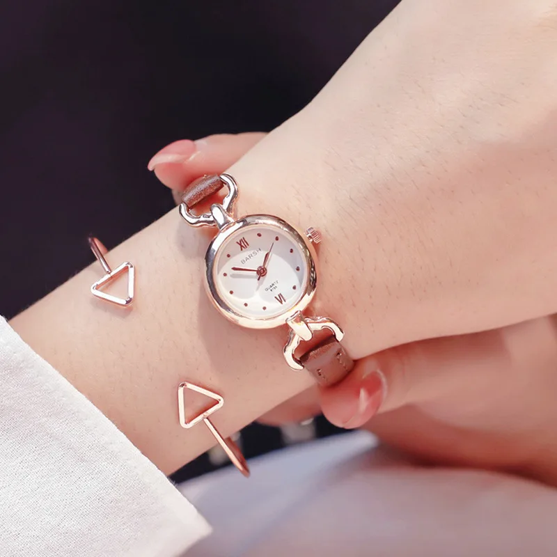 

Luxury women's fashion dress watch small brown vintage leather bracelet watches women quartz wristwatches female clock