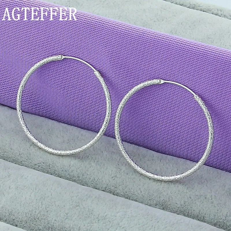 

AGTEFFER 925 Sterling Silver Round Hoop Earrings For Woman Wedding Engagement Party Fashion Charm Jewelry Gift