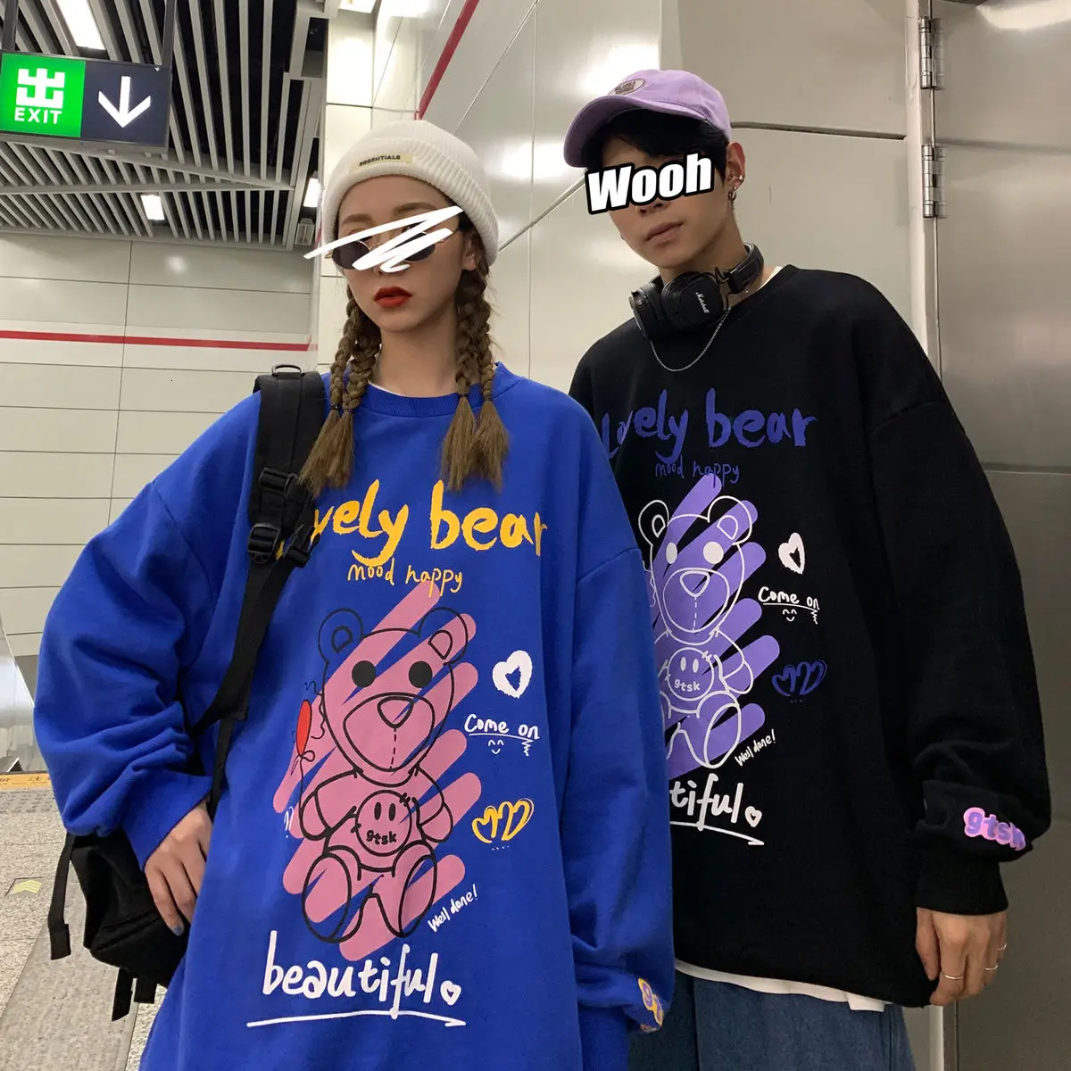 

2020 Autumn New Man's Graffiti Bear Printed Youth Fashion Pullover Round Neck Long Sleeve Loose Casual Coat S-2XL