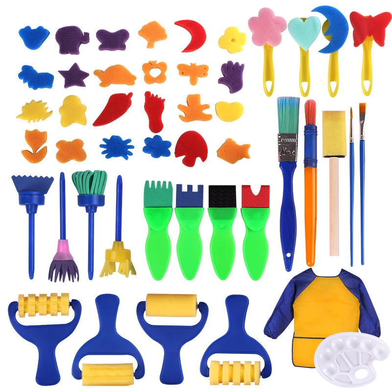 

Painting Tools Set Kids Sponge Stamps Early Educational Eva Paint Brush Drawing Tools 47pcs Kit