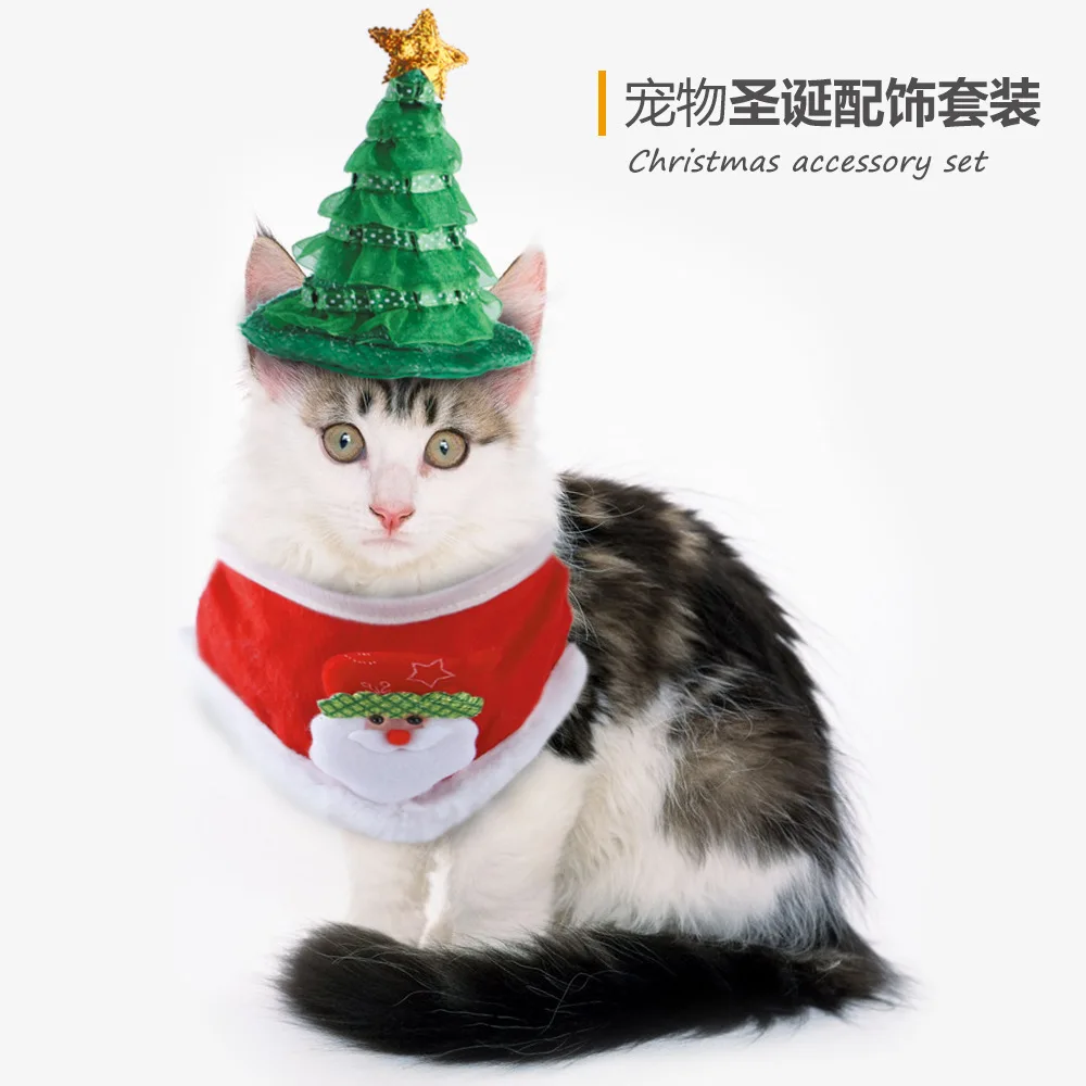 

New Pet Christmas Hat Scarf Set Dog Collar Christmas Cute Pet Costume Kitten Hat Cats Accessories for Pets Memorial Christmas