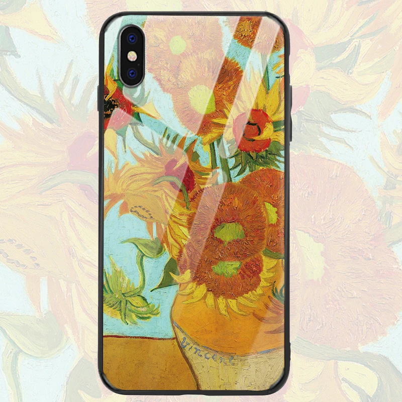 Для Iphone xr корпус ip xsmax 6s/7/8 plus 11pro max чехол Подсолнечник масляная живопись стекло