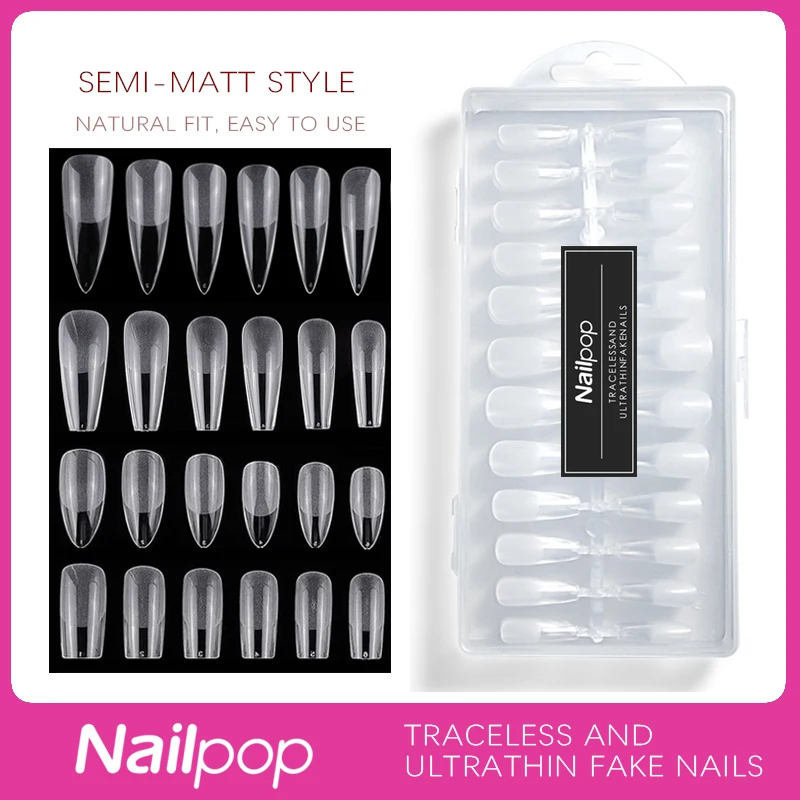

Nailpop Nail Tips Semi-Matt Press on Nails Coffin Tips Full Cover False Nails Almond Nail Art Boxed Fake Nails 576/600pcs