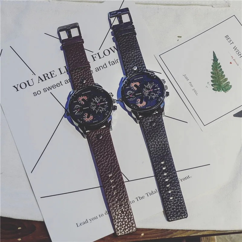 

Watch Men Watches 2021 Ultra Large Business Male Clocks Quartz Stainless Steel Case Black Coffee Genuine Leather Belt Mans Hours