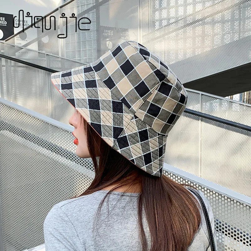 

2021splice plaid spring Women's bucket hat Unisex Bob Caps Hip Hop Gorros Men's panama Summer Hat Beach Sun Fishing boonie cap