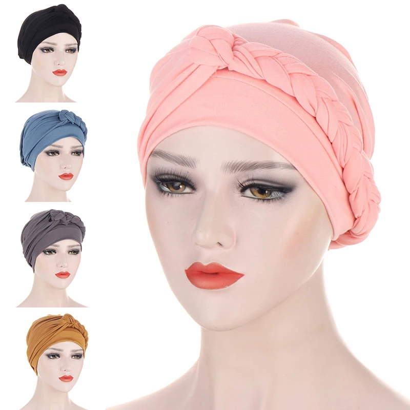 

Women Headband Decoration Solid Color Simple Soft Cap Square Turban High Elasticity Popular Flower Scarf Hat For Ladies